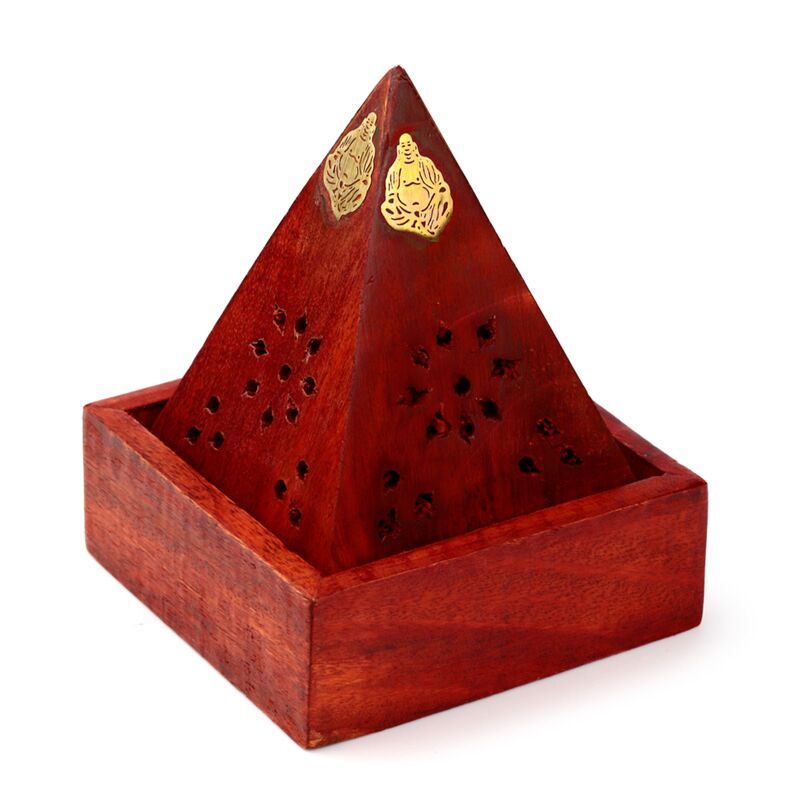 Mangohout piramide wierookhouder kegels boeddha lijstwerk