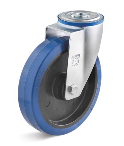 Torwegge zwenkwiel rubber blauw ø160 kunststof boutbevestiging