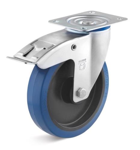 Torwegge zwenkwiel m rem rubber blauw ø200 kunststof