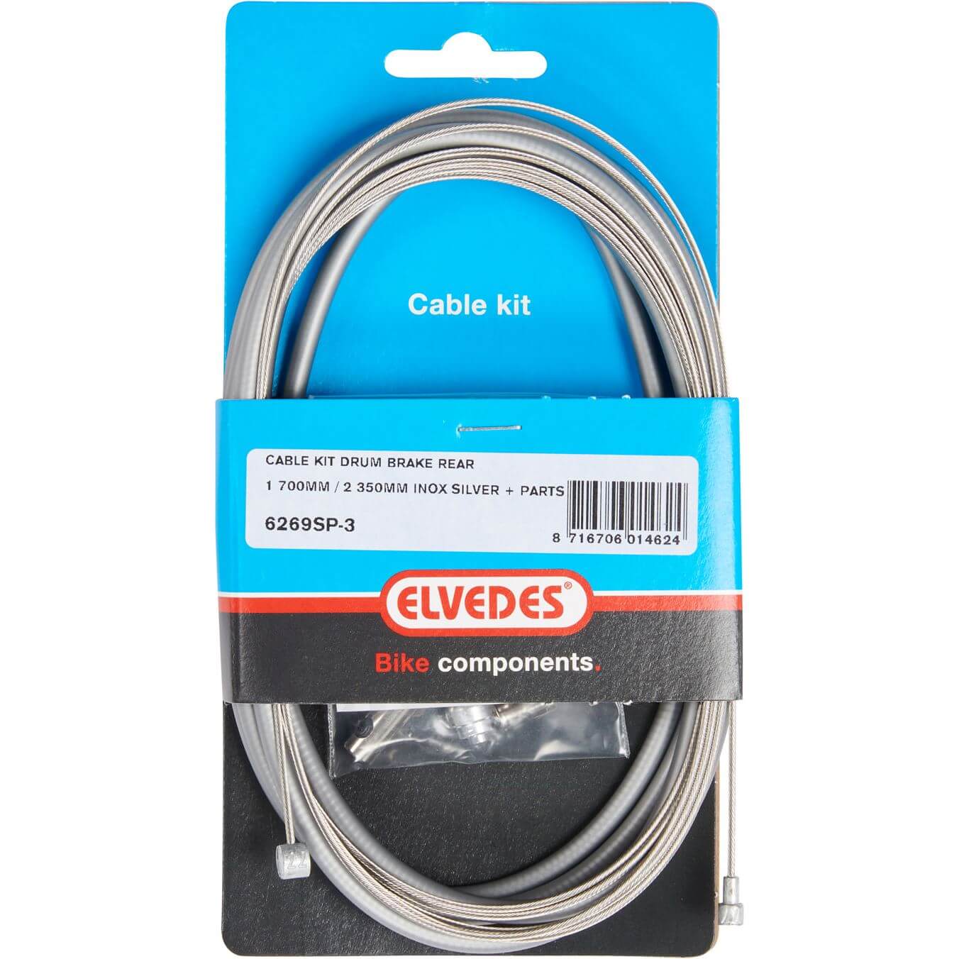 Trommelrem kabelkit Elvedes 1700mm 2250mm RVS - zilver (op kaart)