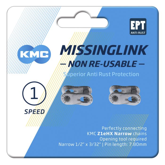 Maillon de liaison KMC Z1eHX Étroit argent 1 2 x3 32 EPT. Par 2 sur carte.