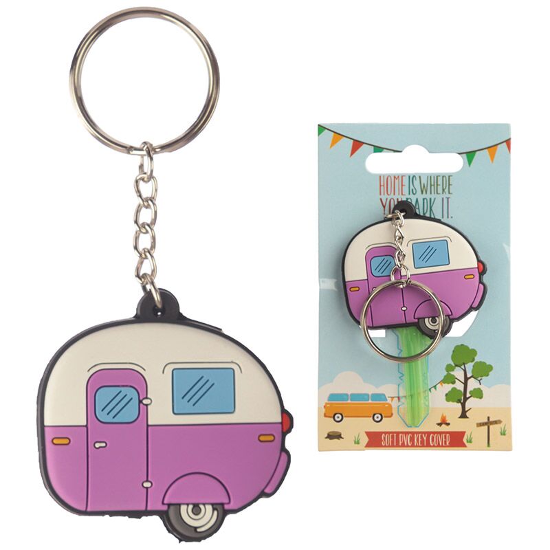 Thuis parkeert u de caravan pvc sleutellabel sleutelhanger