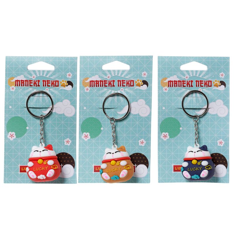 Maneki neko gelukskat 3d pvc-sleutelhanger