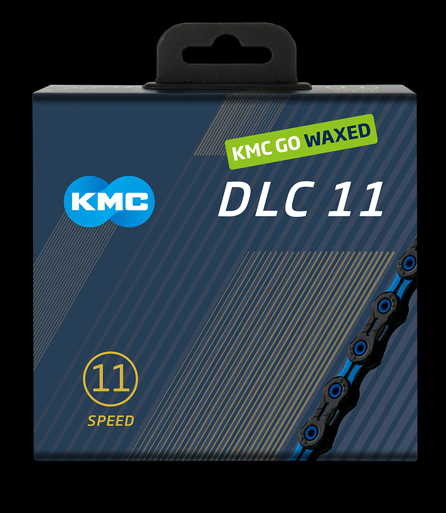 Kmc chain dlc 11 118l box waxed 11-speed black blue