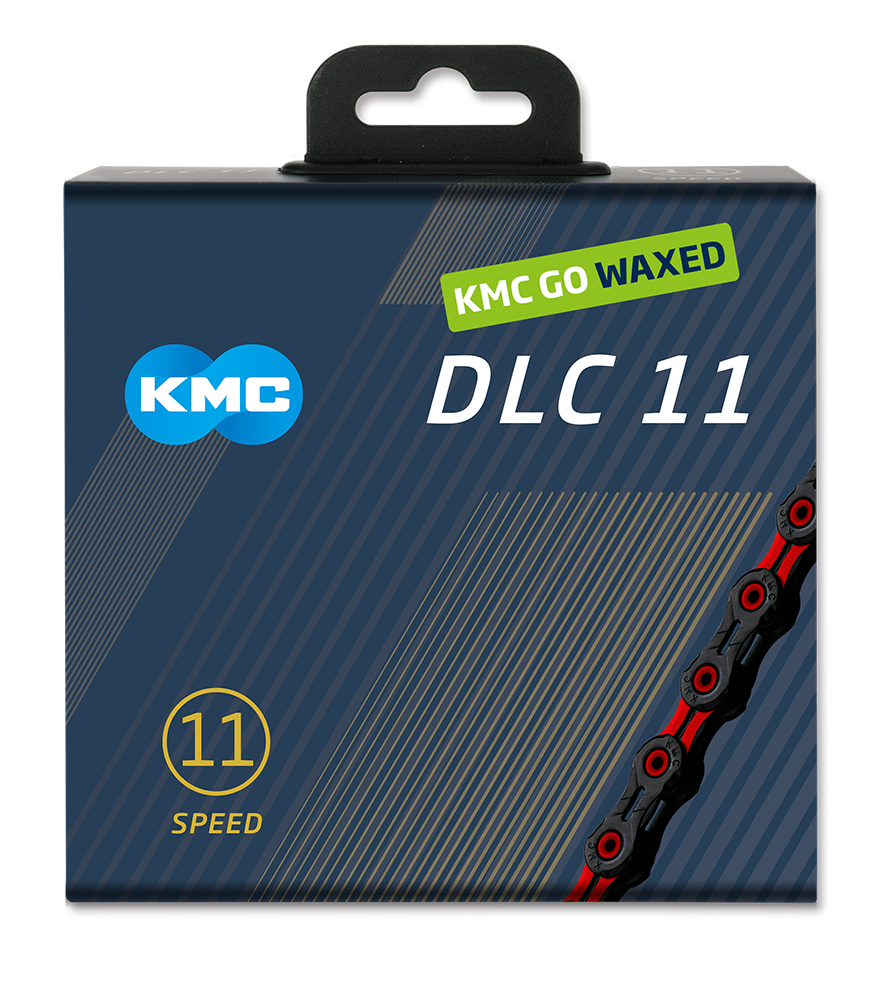 Kmc chain dlc 11 118l box waxed 11-speed black red