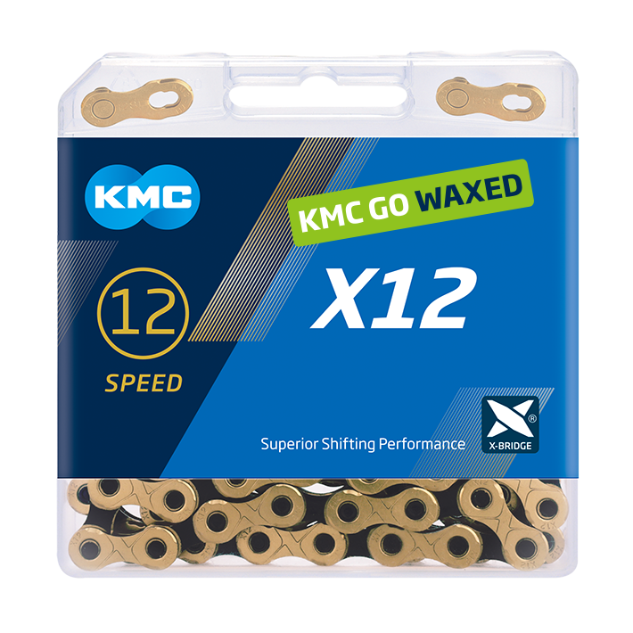 Kmc ketting x12 12v 126l waxed goud zwart