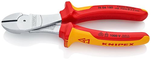 Knipex kracht-zijsnijtang 7406180 kniptang (rood geel)