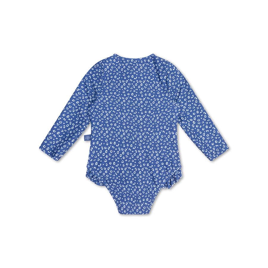Luipaard | blauwe meisjes uv-badpak met lange mouwen