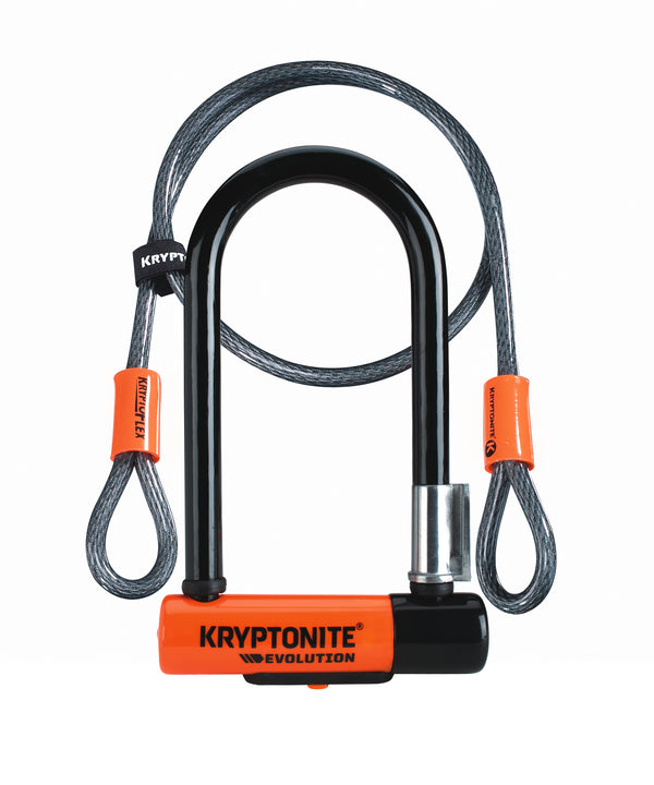 Kryptonite evolution mini-7 beugelslot met kabel – fiets – art-2 slot – beugelslot (elektrische) fiets – 17,8x8,3 cm - kabel 120 cm lang – oranje zwart
