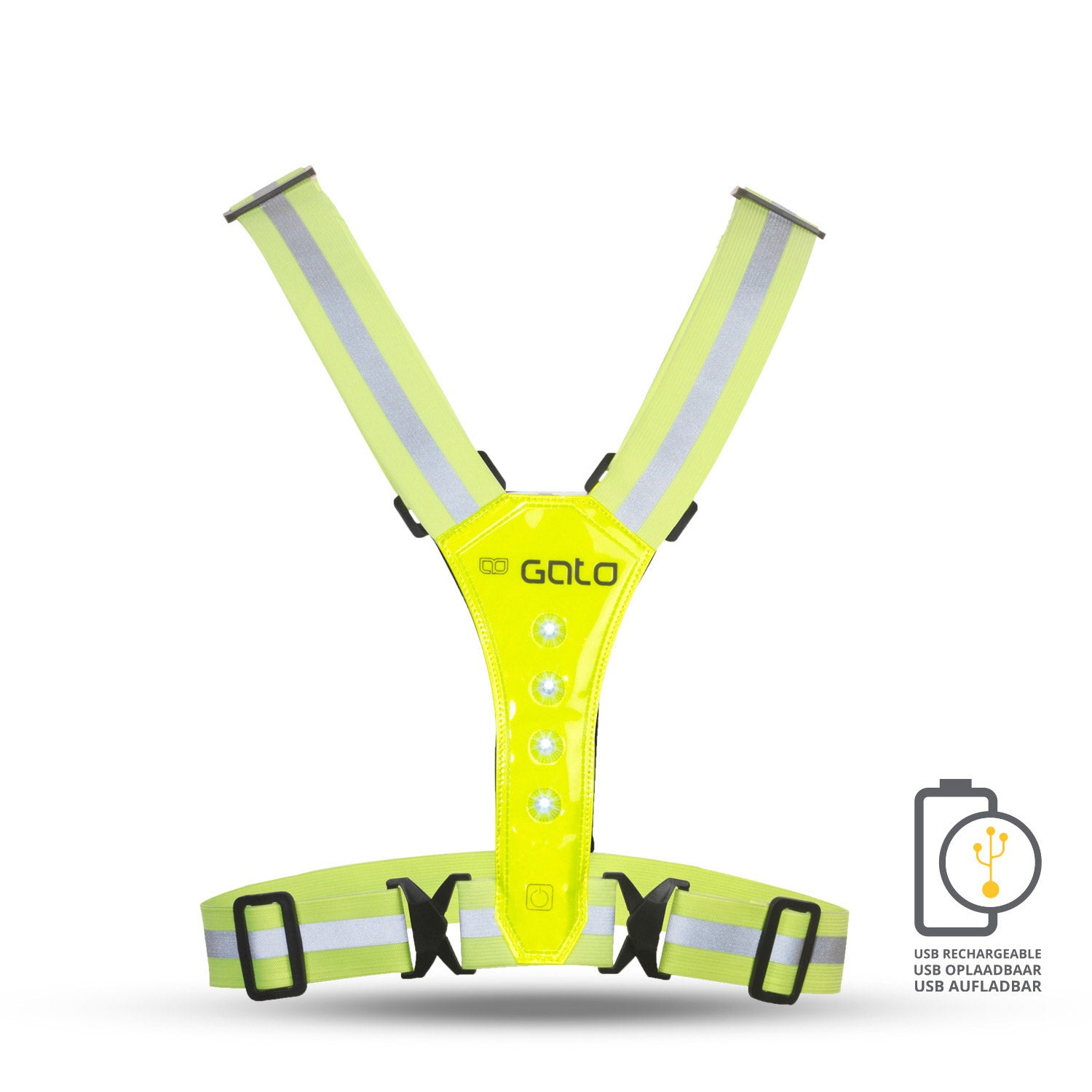 Gato veiliger sport led vest usb neon geel one size