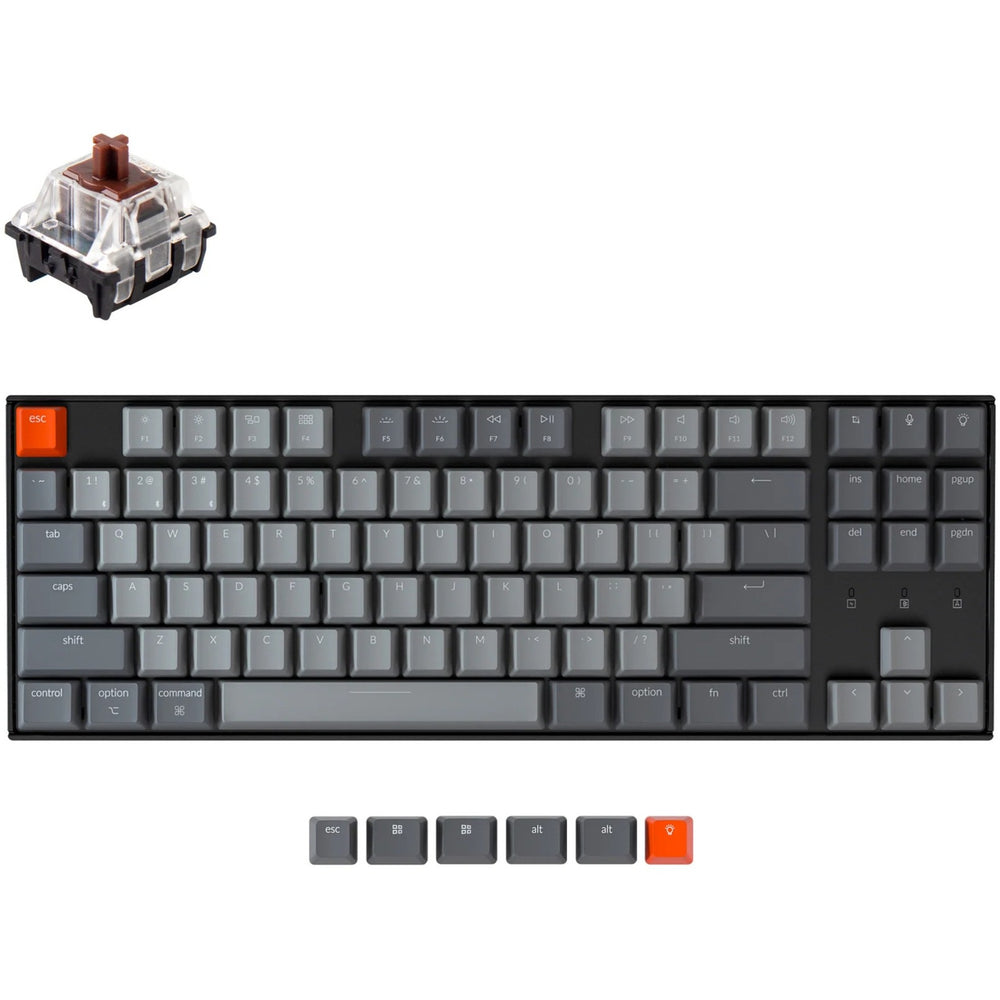 Keychron k8-p3, toetsenbord (zwart grijs, us lay-out, gateron optical brown, rgb leds, tkl, abs keycaps, hot swap, bluetooth 5.1)