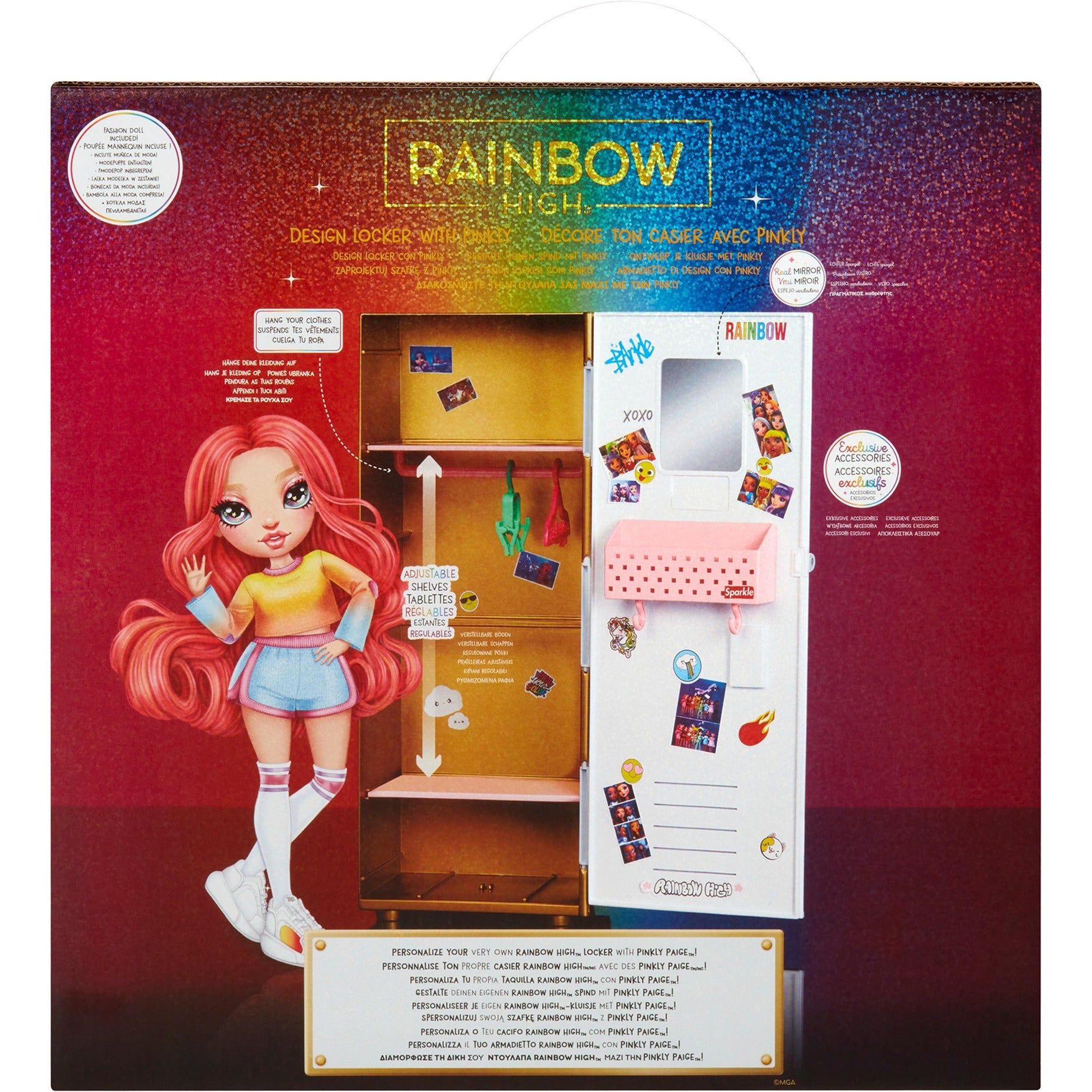 MGA Entertainment Rainbow High Design kluisje en Pinkly Paige