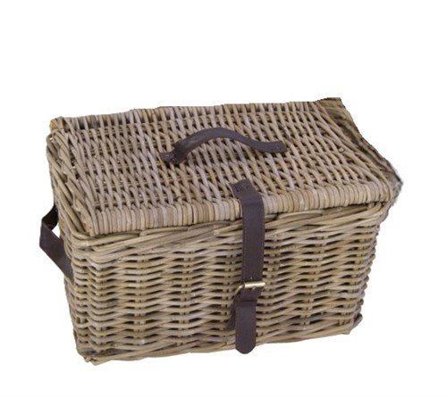 Dr rieten v-ager mand l grijs met deksel 43x33x23