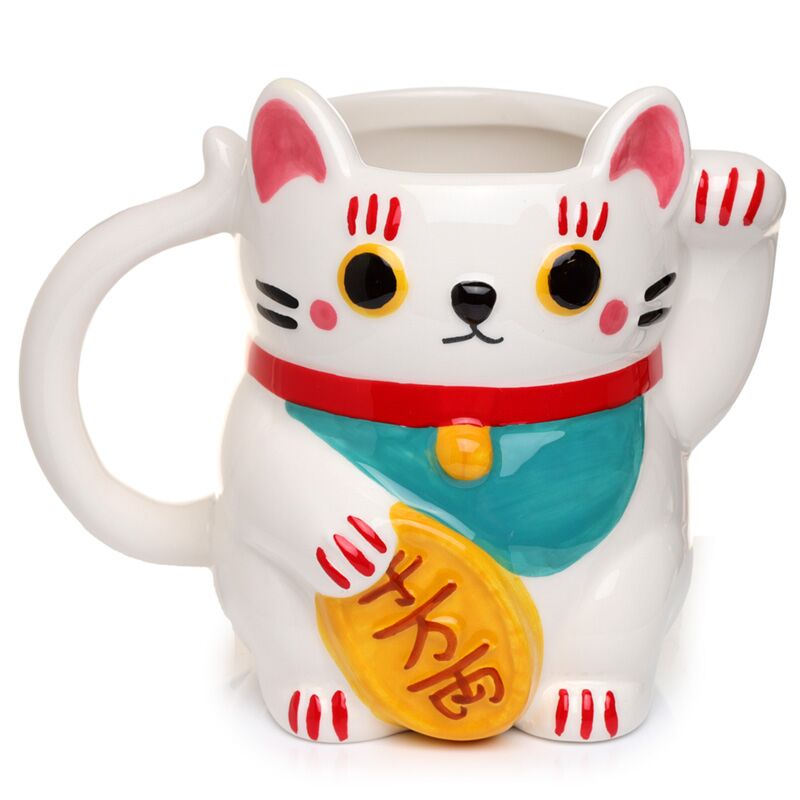 Witte maneki neko gelukskat gevormde keramische mok