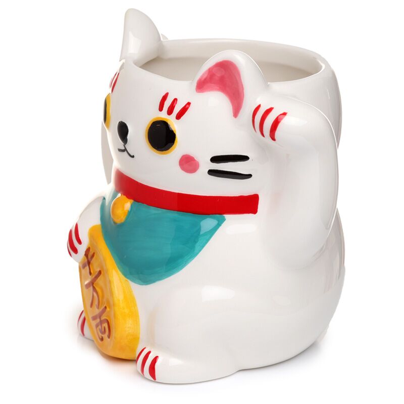 Witte maneki neko gelukskat gevormde keramische mok