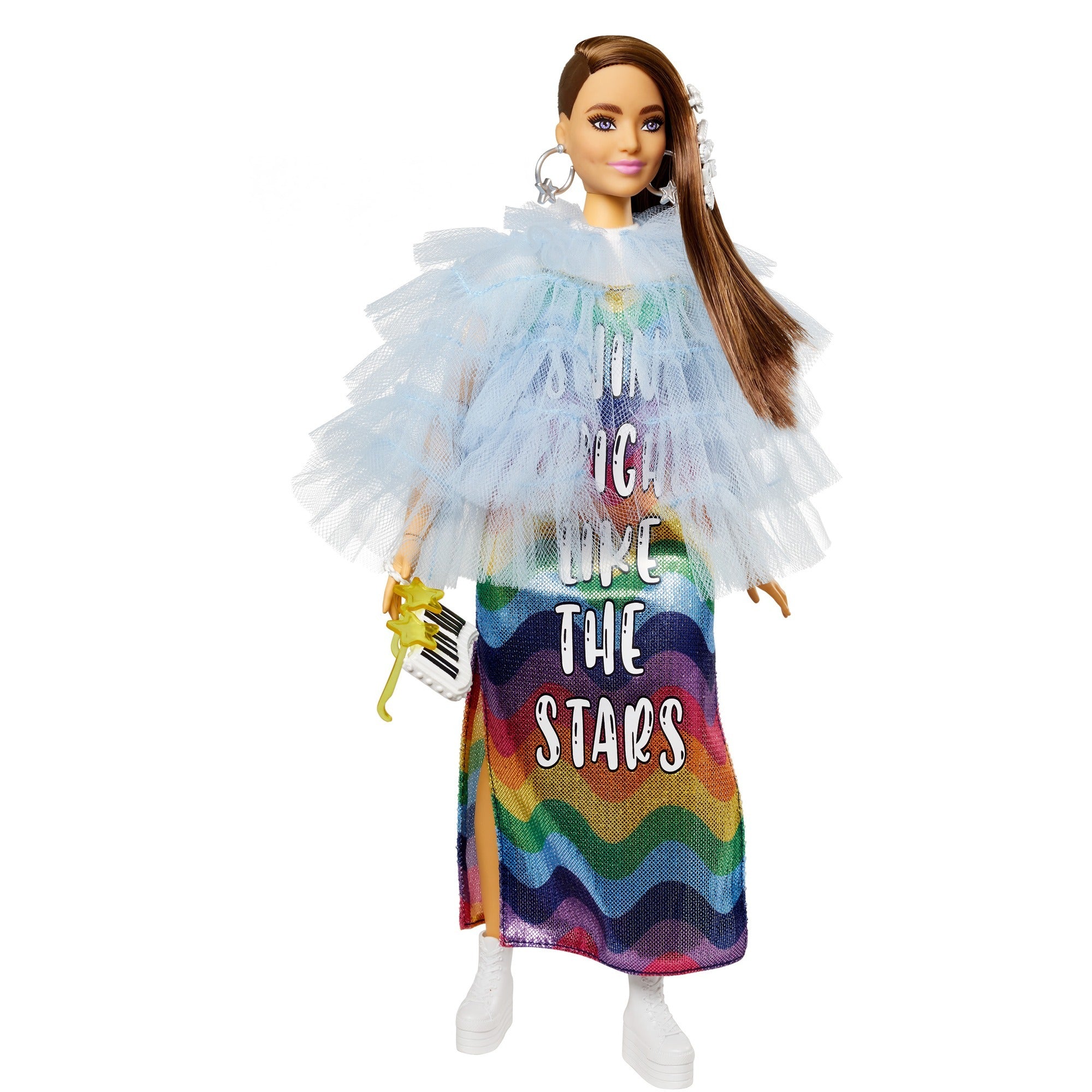 Mattel Extra Doll #9 Blauwe Geplooide Jas met Huisdier Krokodil