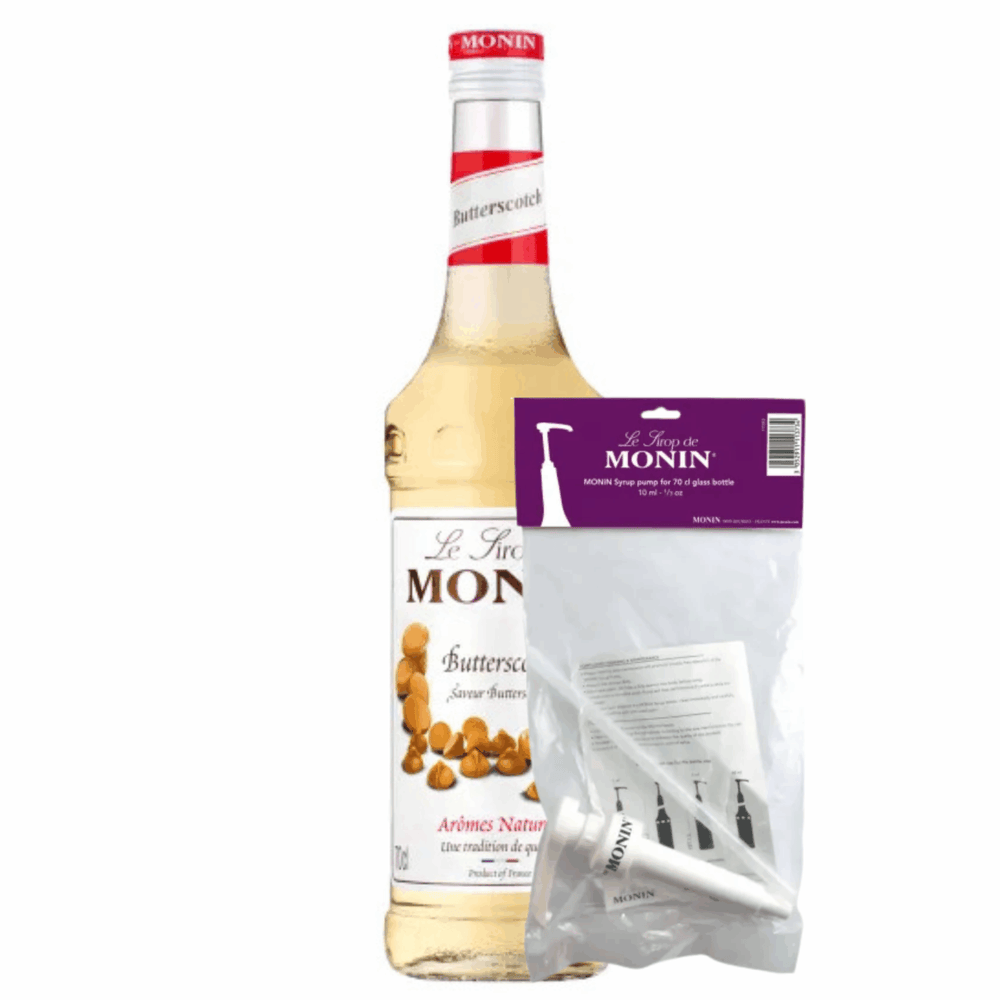 Monin siroop butterscotch (70 cl) + siroop pompje (10ml)