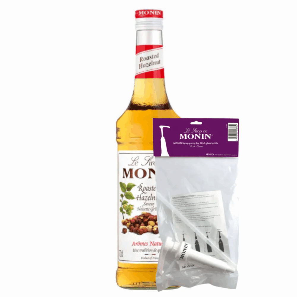Monin siroop roasted hazelnut (70 cl) + siroop pompje (10ml)