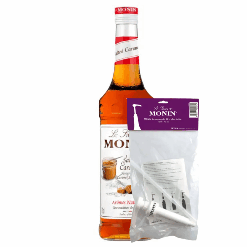 Monin siroop salted caramel (70 cl) + siroop pompje (10ml)