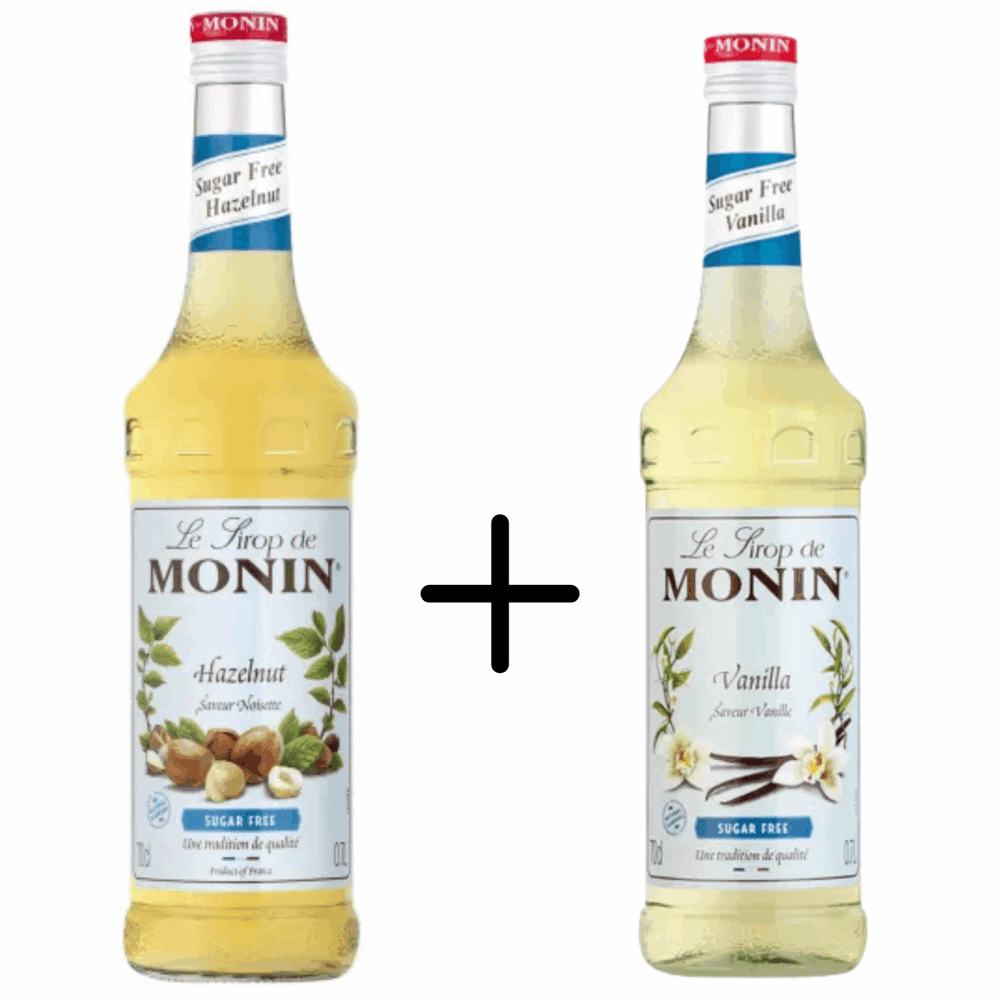 Monin siroop vanille suikervrij + hazelnoot suikervrij (combi)
