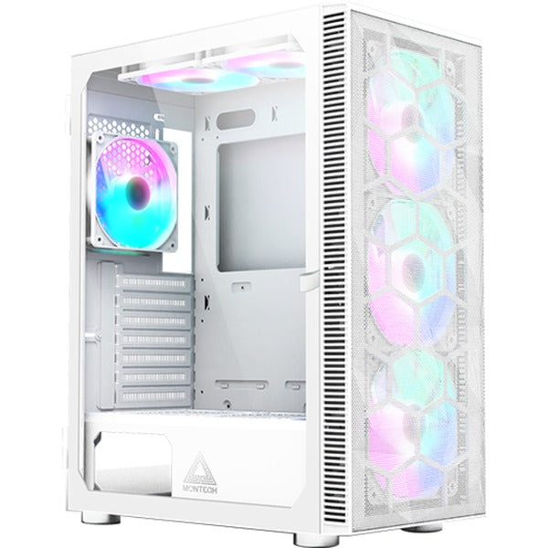 Montech x3 mesh midi tower behuizing (wit | 3x usb-a | rgb | tempered glass)