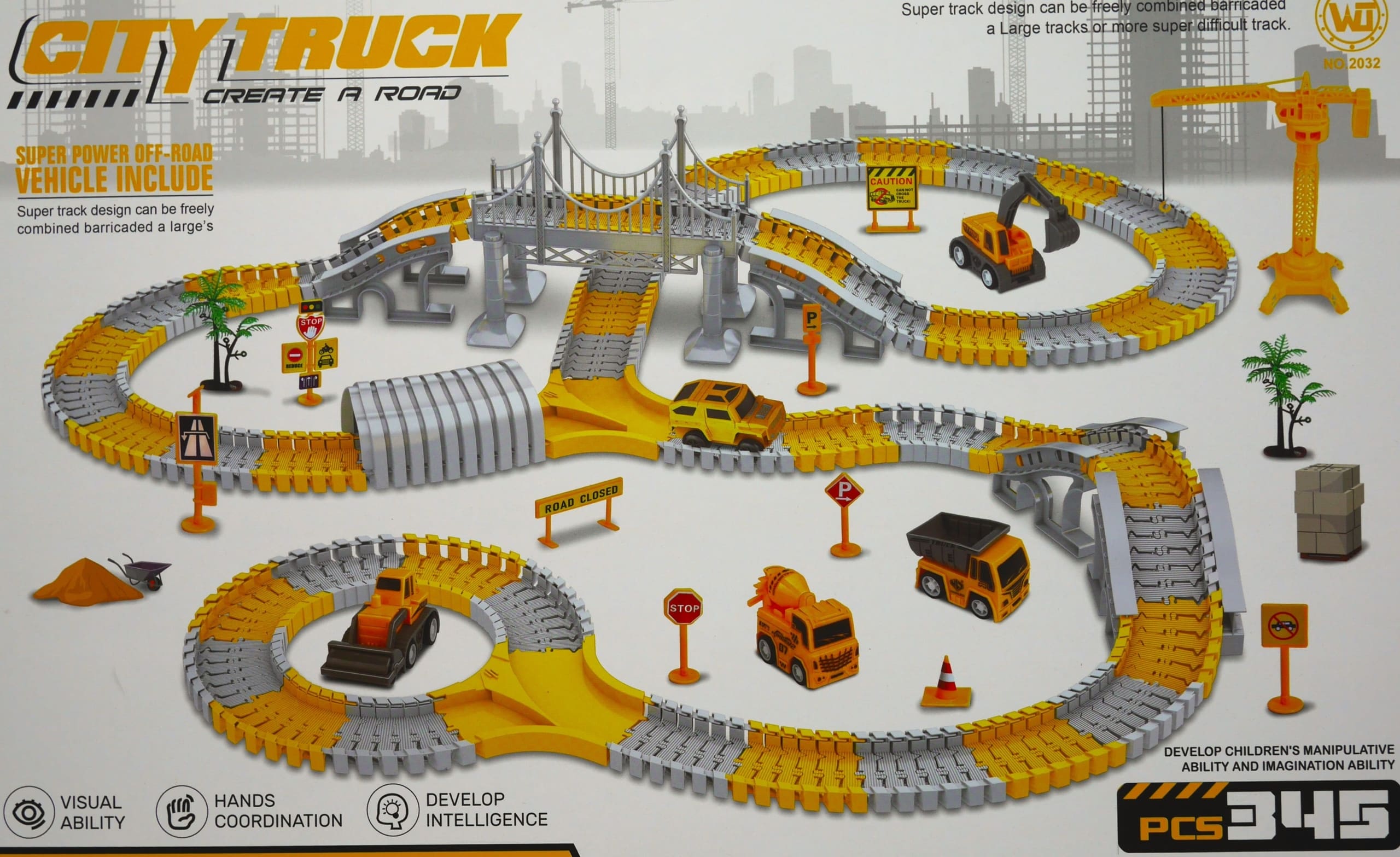 Jonotoys citytruck autobaan met veel baanstukken en accessoires en 3 autoapo;s