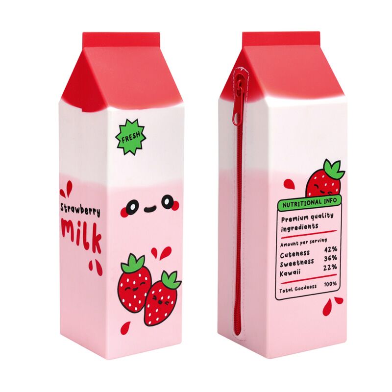 Foodiemals aardbeien melkkarton staand potloodetui