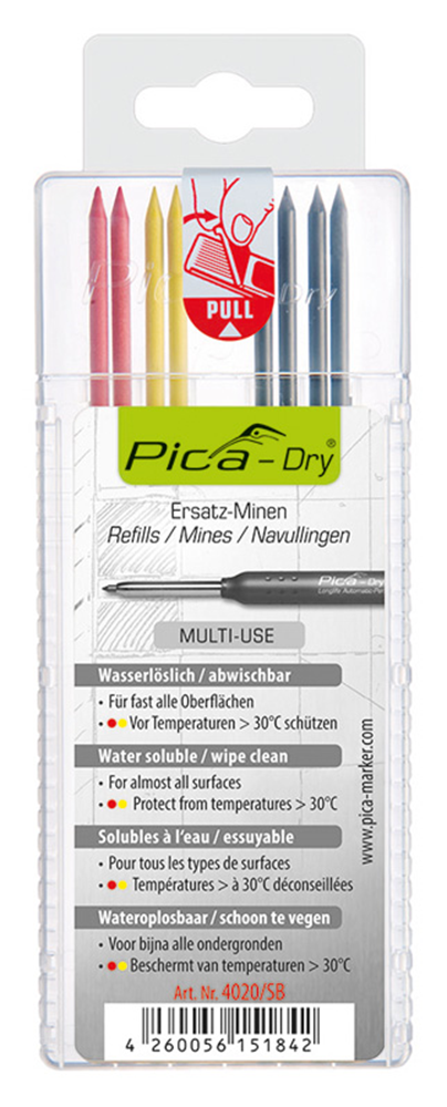 Pica vullingenset | 4x zwart, 2x rood, 2x geel | vochtig afneembaar 8 stiften set | 1 stuk - 4020 4020