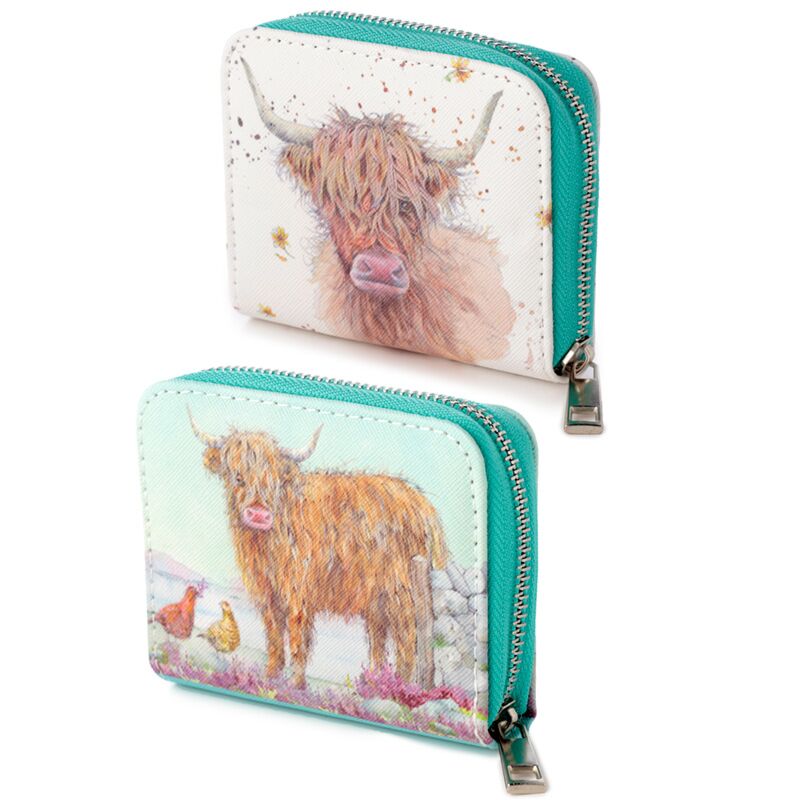 Jan pashley highland coo koe rondrits portemonnee - klein