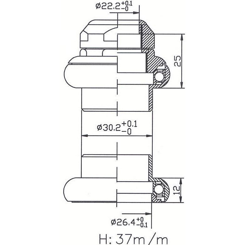 Jeu de direction Tecora E 1 25,4x30,2x26,4mm filetage noir.