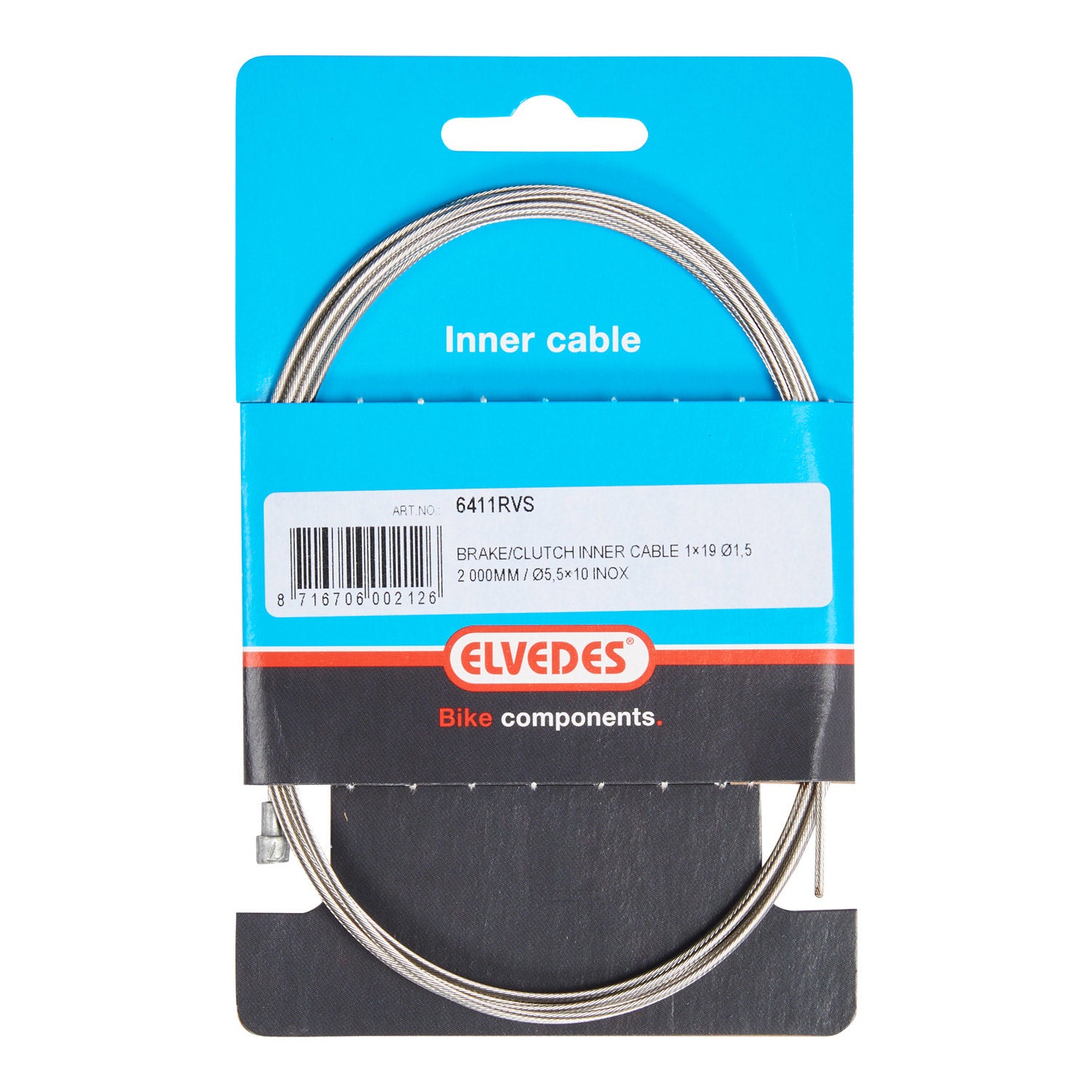 Câble intérieur de frein Elvedes 2000mm V-mamelon en acier inoxydable 6411RVS