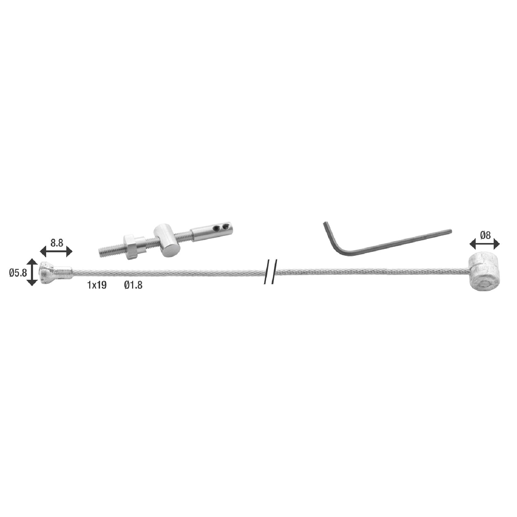 Câble intérieur de frein arrière scooter Elvedes 2500mm galvanisé Ø1.8 Nipple en V et Nipple en T (sur carte)