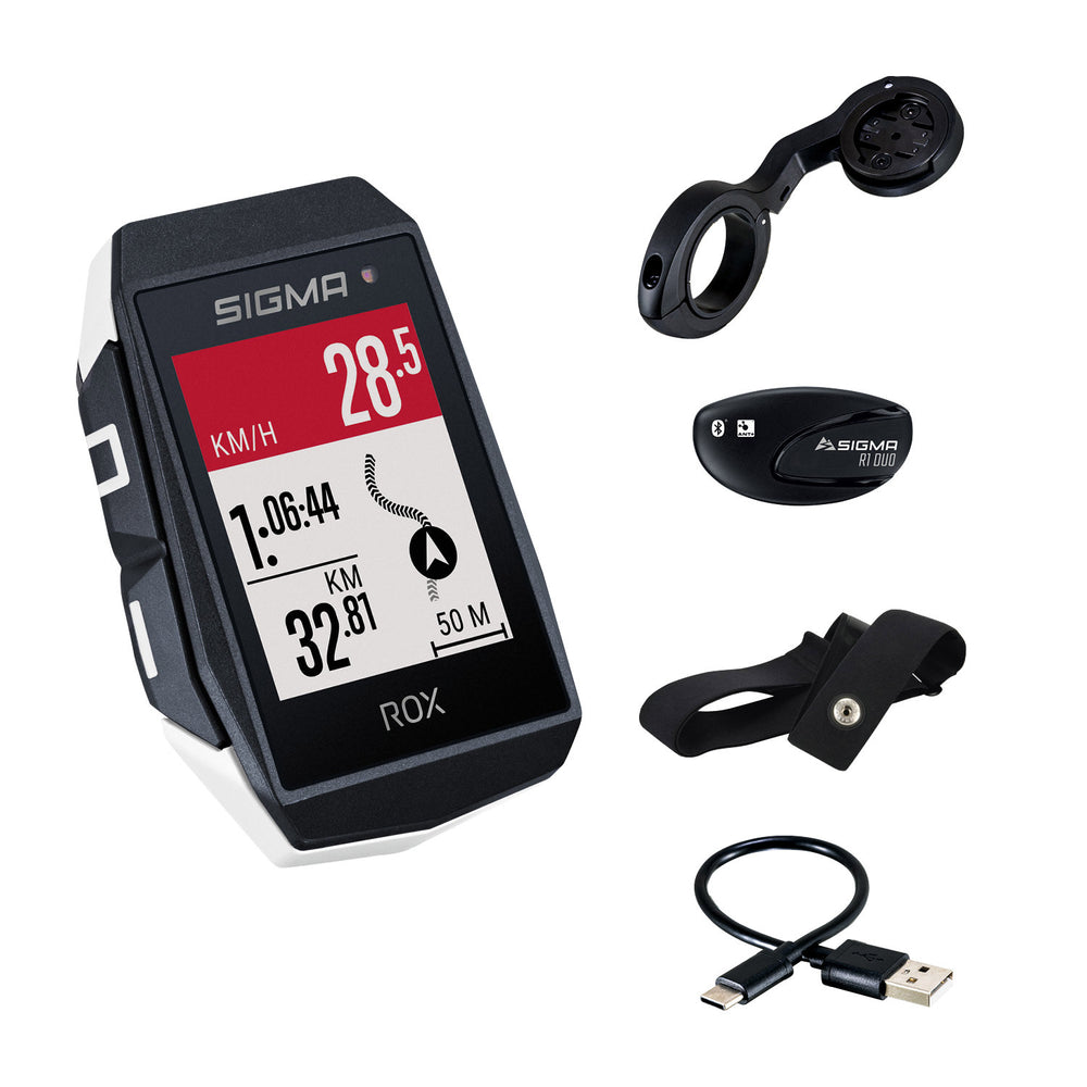 Sigma ROX 11.1 EVO GPS Blanc majordome HR, ceinture pectorale, USB-C