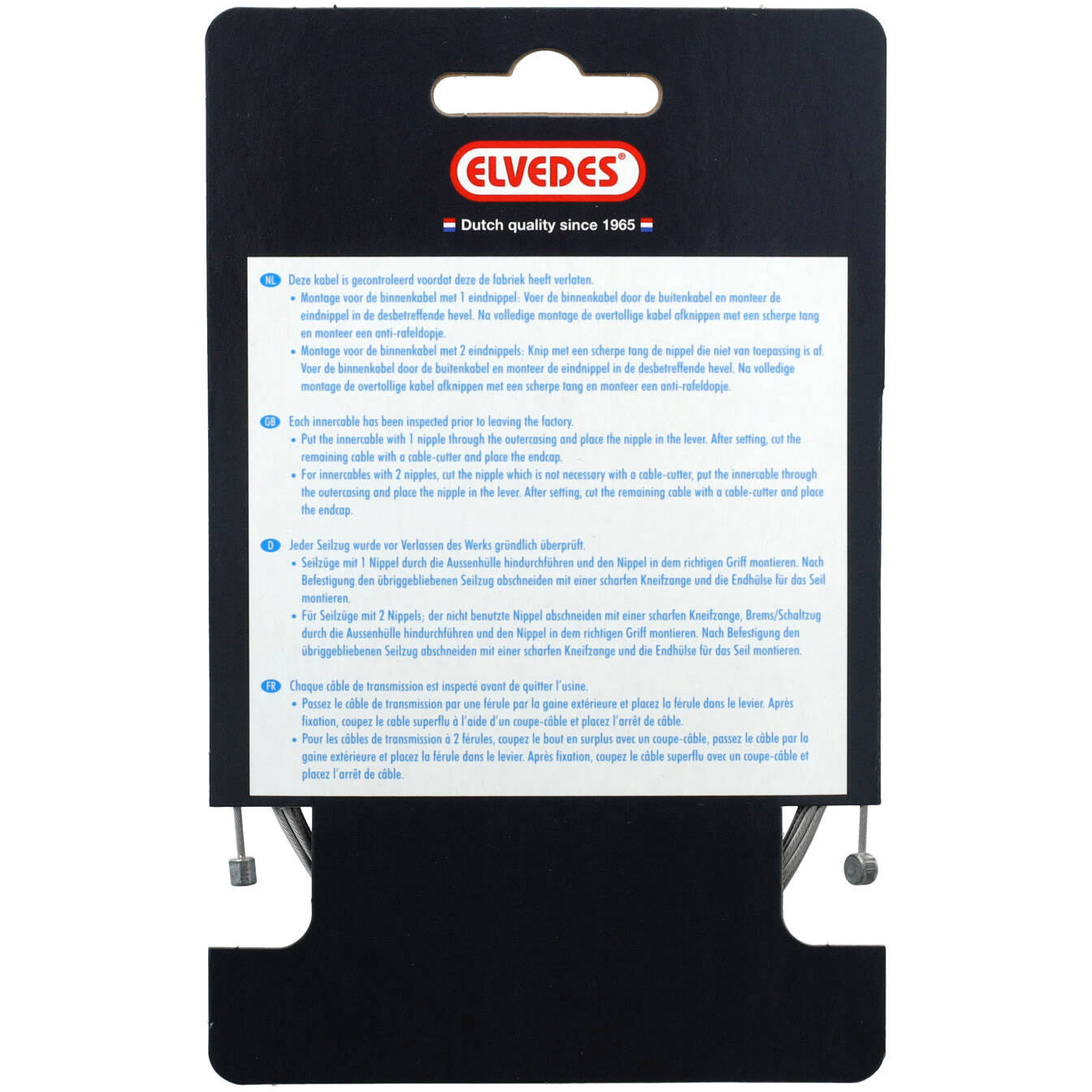 Elvedes gear câble intérieur 2250mm 1×19 fil inox Ø1.25mm avec N-nipple Ø4×4 et T-nipple Ø5×3