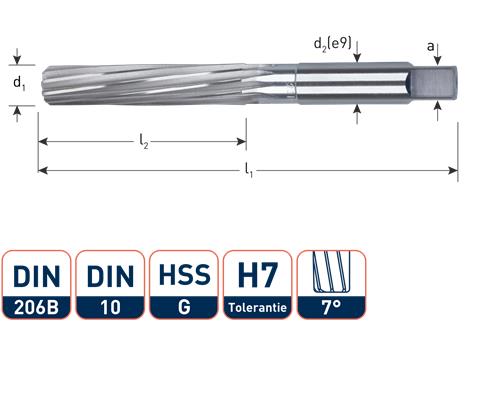 Rotec handruimer h7 28mm hss-g din206-b