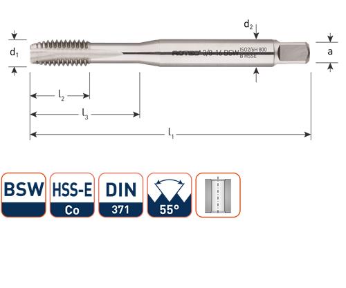 Rotec machinetap din371 3 8 bsw doorlopend