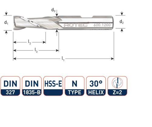 Rotec spiebaanfrees kort din327 12.0mm weldon (u)