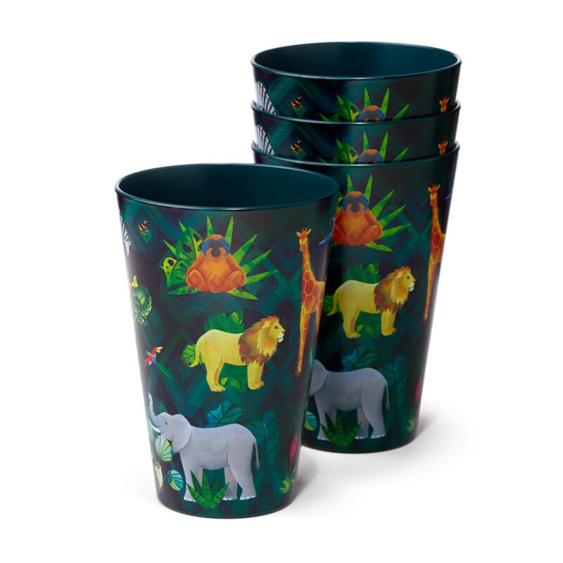 Dierenrijk set van 4 duurzame rpet picknickbekers 450ml
