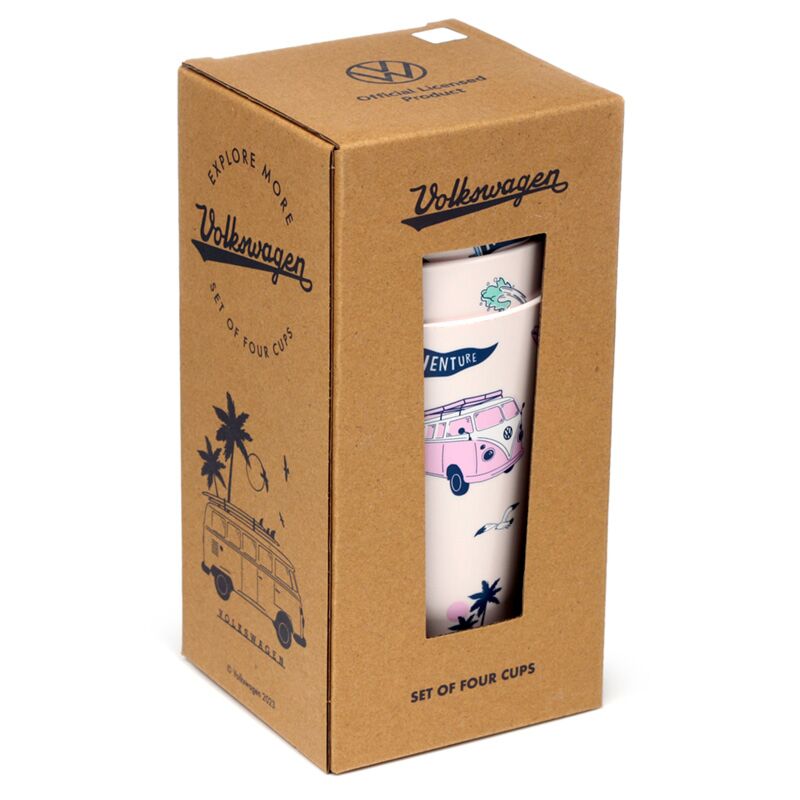 Vw t1 volkswagen busje explore set 4 rpet duurzame picknickbekers 450ml