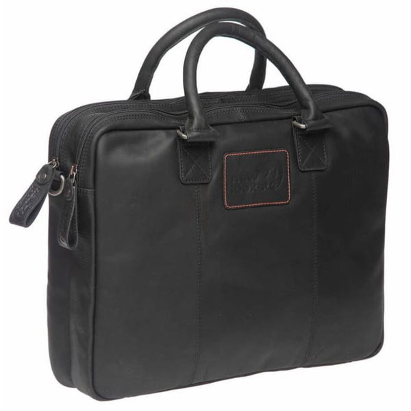 Leather laptop bag Santos - Luxurious, sturdy leather - Suitable for commuting - Black, Cognac - R K vario hooks - Unisex