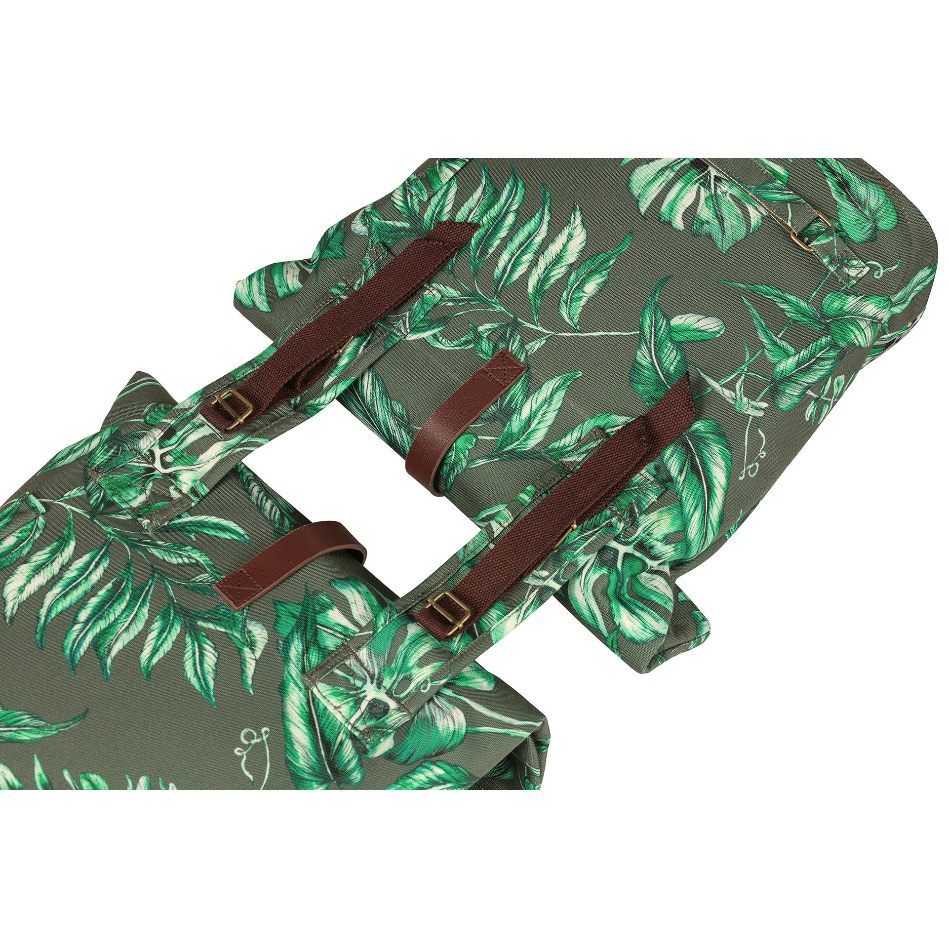 Basil Ever-Green dubbele fietstas, gerecycled PET, waterkerende vouwsluiting, vegan leer, 28-32L, tijm groen