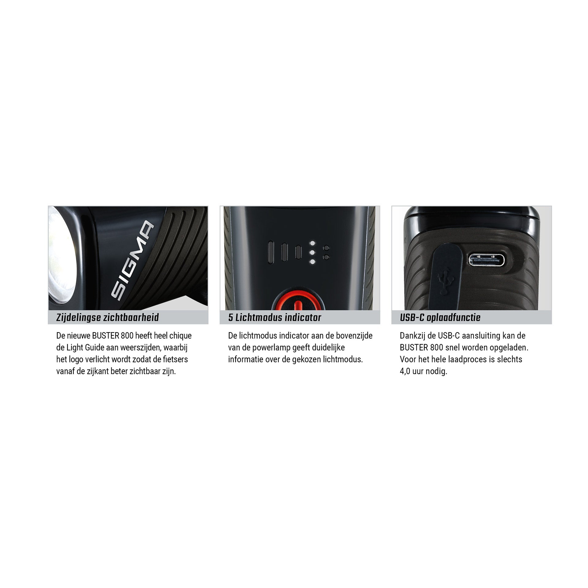 Phare avant Sigma Buster 800 USB avec support à vis