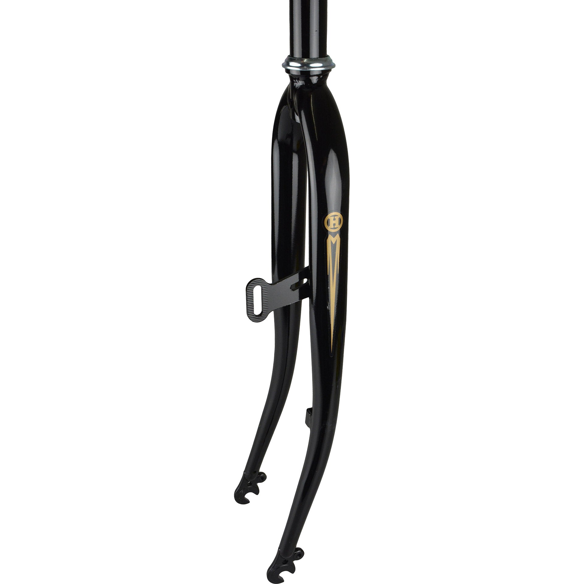 Fourche avant 28 tour avec 1 tube de direction - came de frein à tambour et crochet dynamo - noir brillant