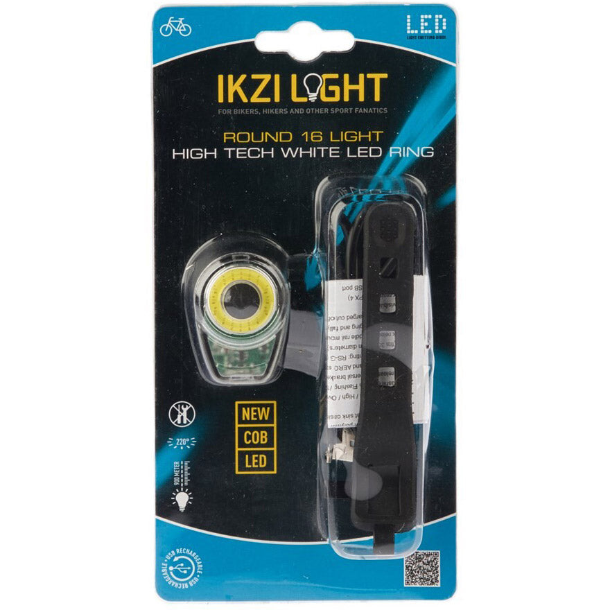 Ikzilight koplamp rond16 met cob led-ring, usb-oplaadbaar