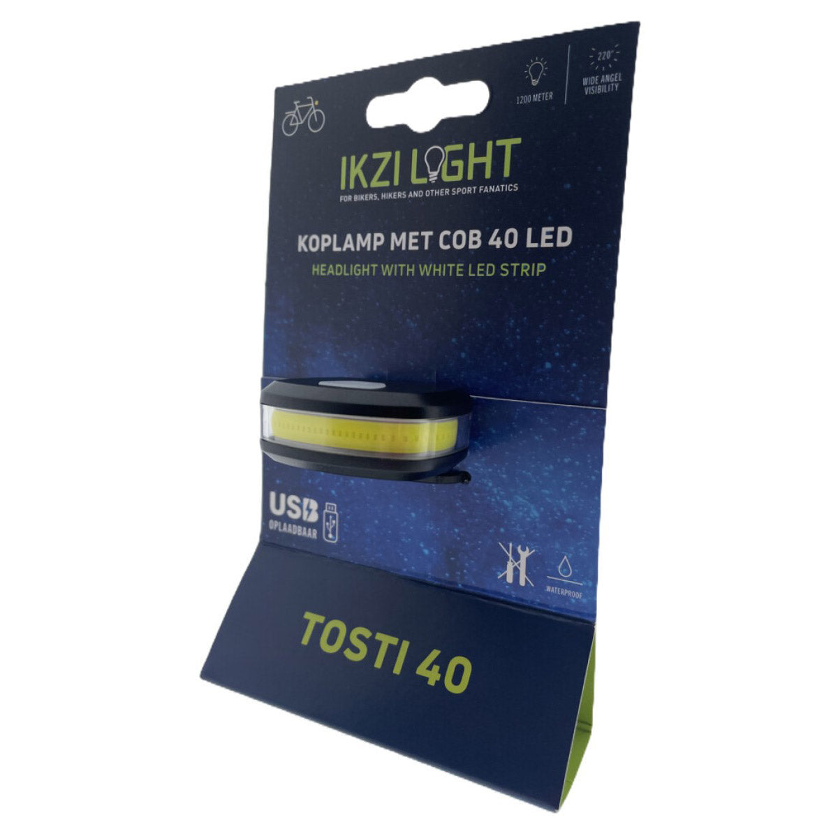 Ikzi koplamp light tosti 40 cob led, usb-oplaadbaar