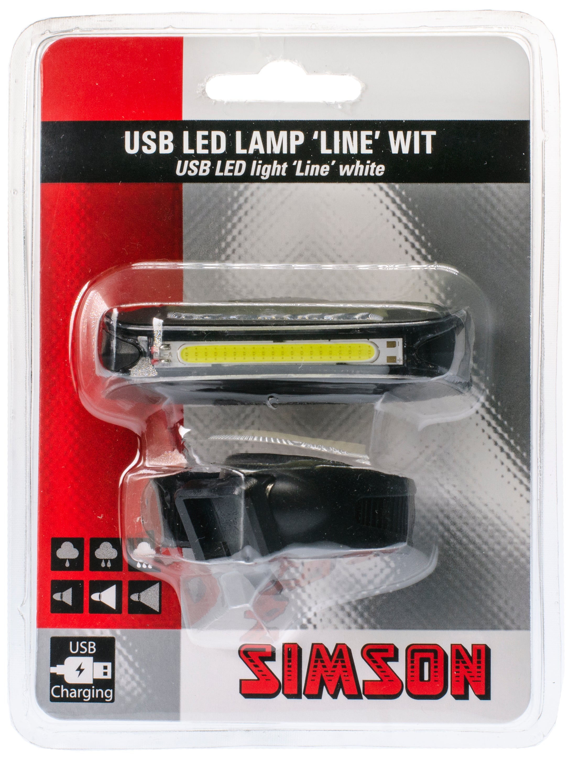 Phare Simson Line USB LED rechargeable noir sur carte