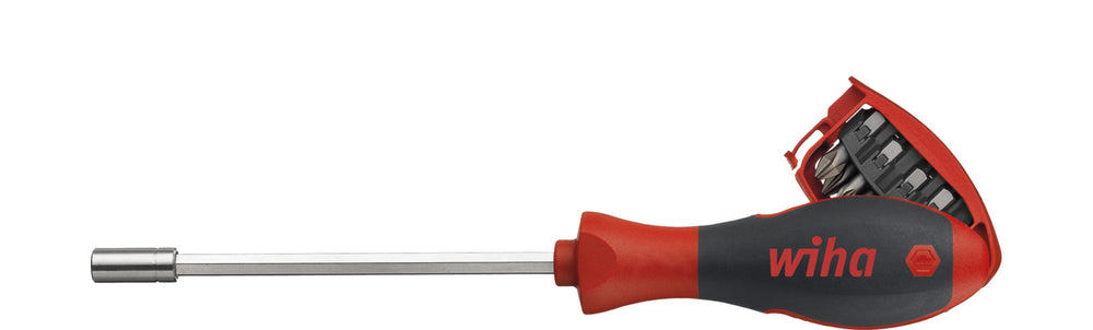 Wiha schroevendraaier met bitmagazijn magnetisch (zwart rood, met 8 bits)