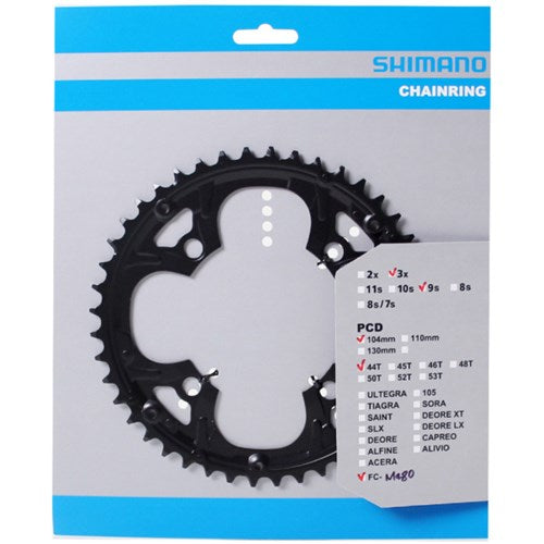 Lame Shimano 44T Deore FC-M480, PCD 104mm pour 3x9 vitesses, noir