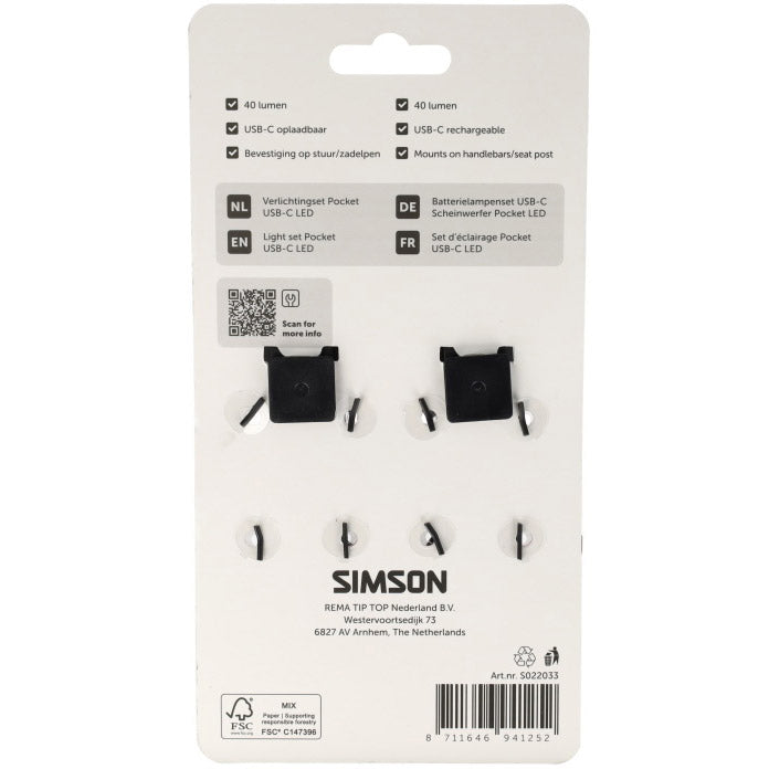Simson verlichtingsset aurora pocket - usb-c oplaadbaar