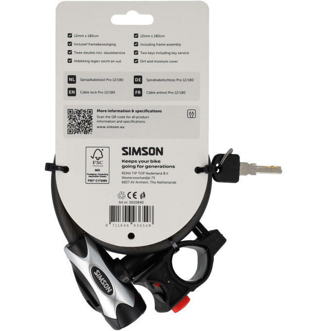 Simson spiraalkabelslot pro size xxl 12mm x 180cm